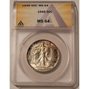 1946 Walking Liberty Half Dollar MS64 ANACS Toned